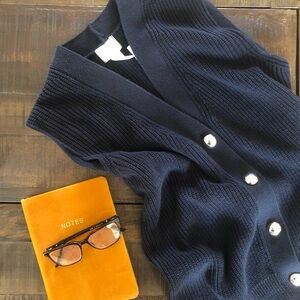 H&M Navy Blue Sweater Vest Cardigan size M new with tags Shaker stitch